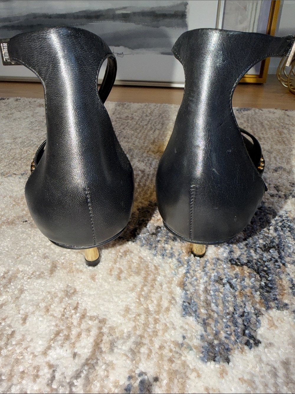 Gianni Bini Black Strappy Studded Kitten Heeled Sandals - Picture 6 of 10